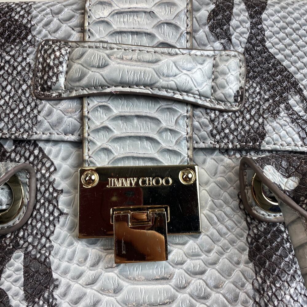 Jimmy Choo Gray and Black Python-Print Leather Top-Handle Shoulder Bag - Picture 6 of 16